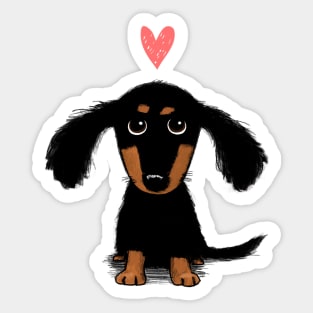 Dachshund Puppy Love | Cute Black and Tan Wiener Dog with Heart Sticker